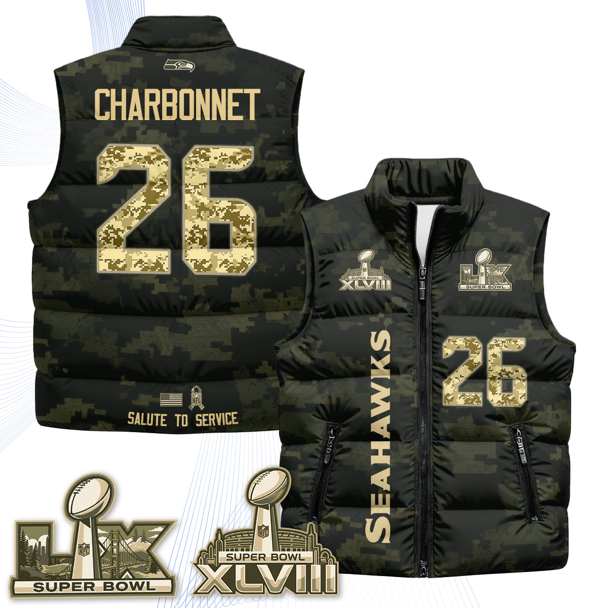 Seattle Seahawks 2026 Salute to Service Puffer Vest - Printed