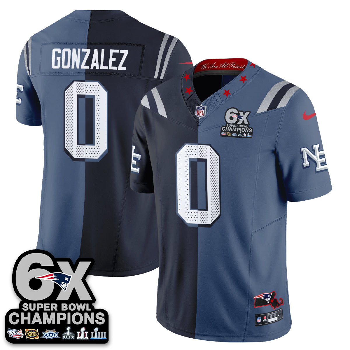 NE 6X Champs Rivalries Split Edition Vapor Jersey - Stitched (V2)