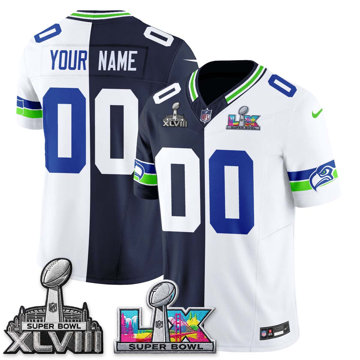SEA Throwback 2 SB Patches Custom Vapor Jersey - Stitched
