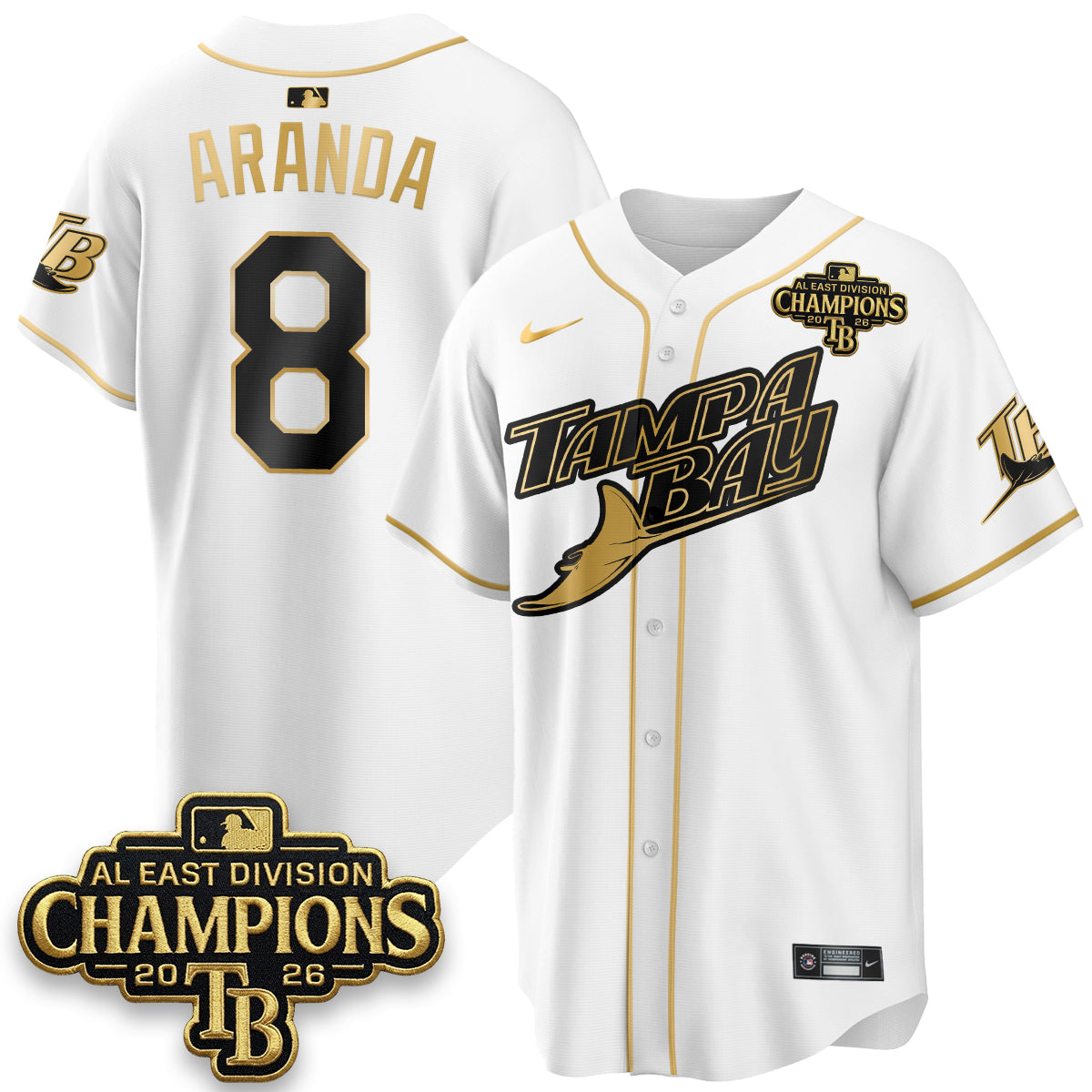 TB 2026 AL East Champs Gold Edition Vapor Jersey - Stitched
