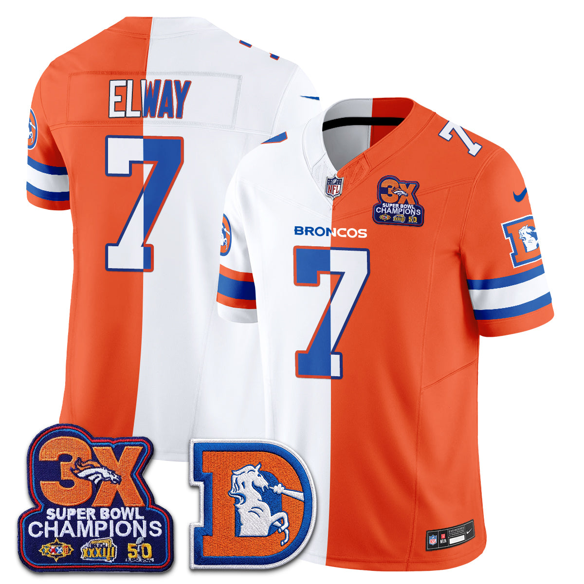 Denver Broncos Throwback Split Vapor Jersey - Stitched