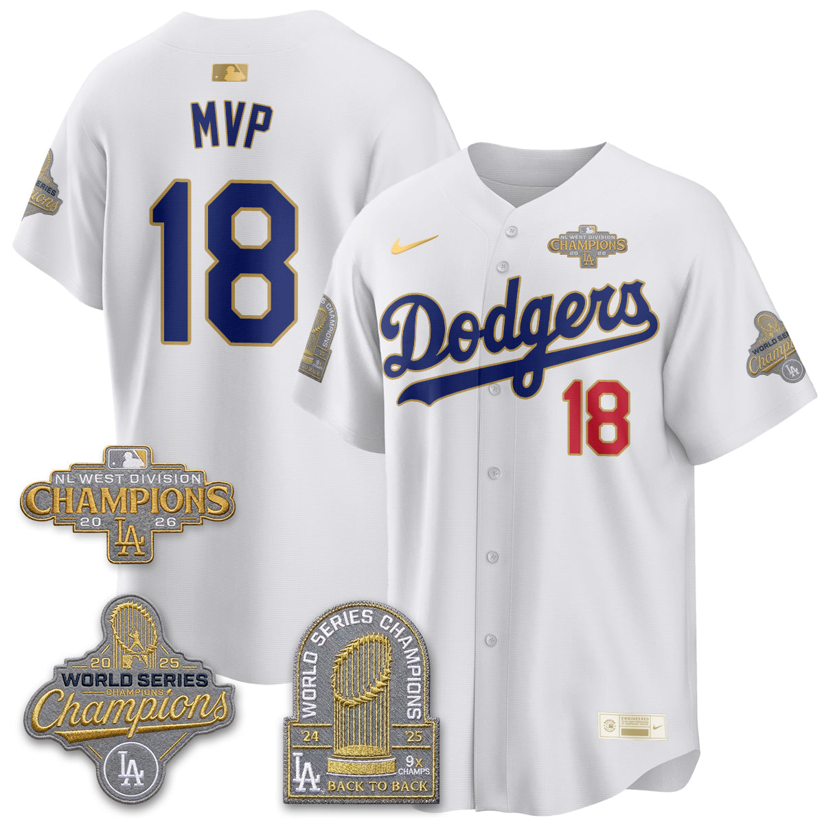 Los Angeles Dodgers 2026 NL West Champs Black Gold Vapor Jersey- Stitched