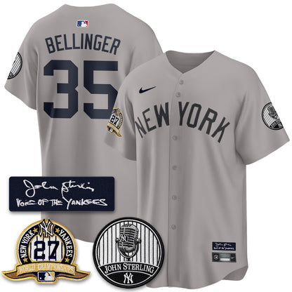 NYY John Sterling Tribute Patch Vapor Premier Limited Jersey - Stitched