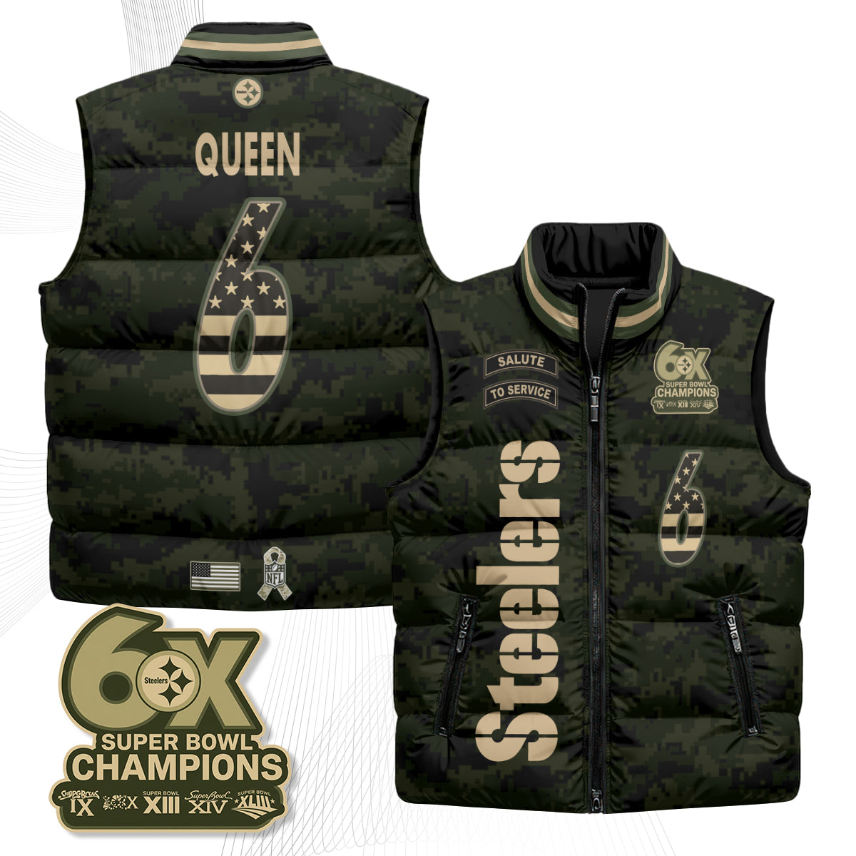 Pittsburgh Steelers 2026 Salute to Service Puffer Vest - Printed