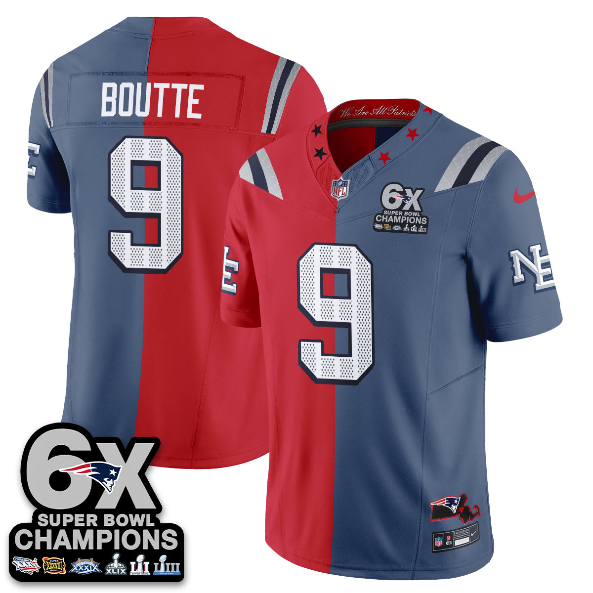 NE 6X Champs Rivalries Split Edition Vapor Jersey - Stitched (V2)