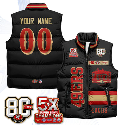 SF Faithful to The Bay Custom Puffer Vest - Printed