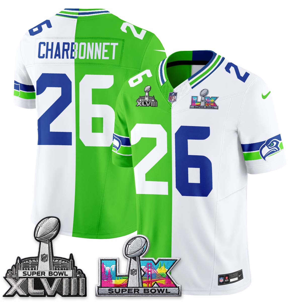 SEA Throwback 2 SB Patches Vapor Jersey - Stitched