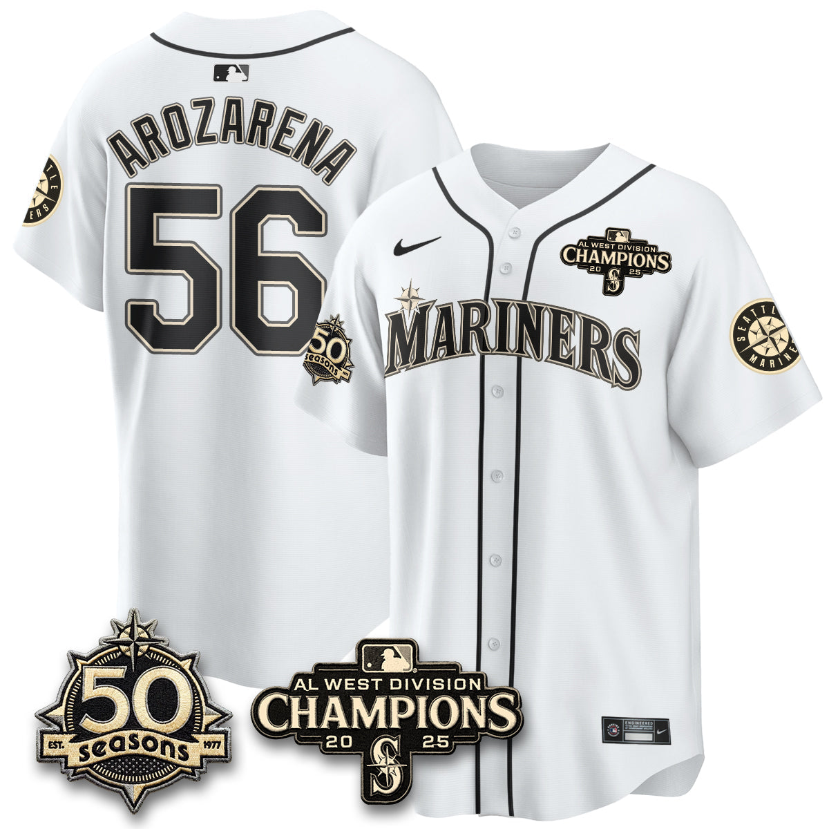 SEA Limited Throwback Cream Jersey - 50th Anniversary & AL West Division Champions - All Stitched