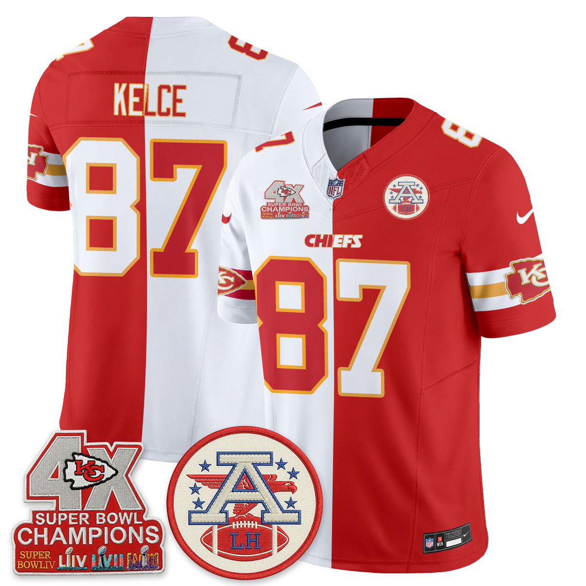 Kansas City Chiefs 4X Champs Patch Split Edition Vapor Jersey - Stitched
