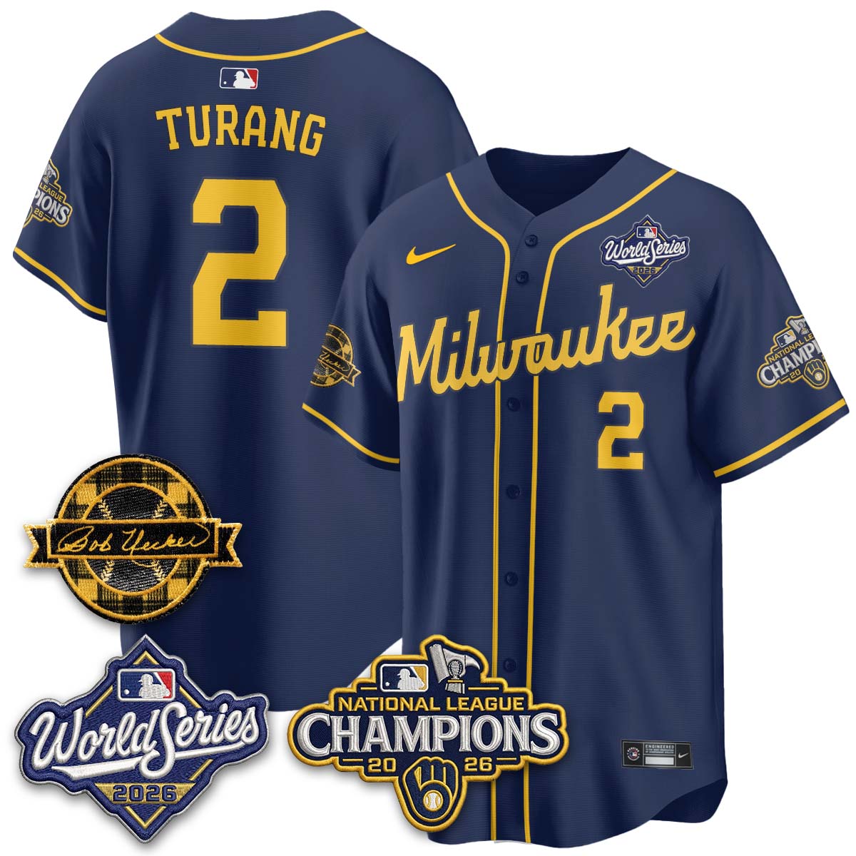 MIL WS26 - Bob Uecker Patch Black Gold Jersey - Stitched (Tiktok)