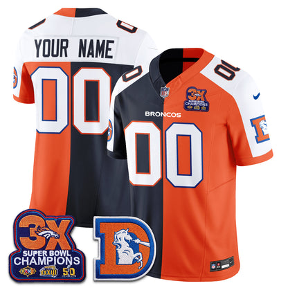 Denver Broncos Throwback Split Vapor Custom Jersey - Stitched