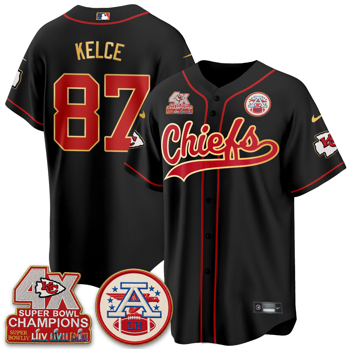 KC 4X Champs Gold Trim Edition Vapor Baseball Jersey - Stitched