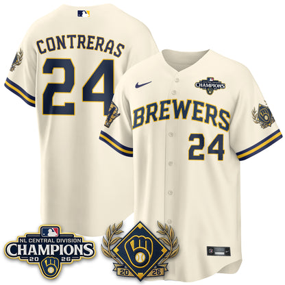 Milwaukee Brewers 2026 NL Division Champs Vapor Gold Jersey - Stitched