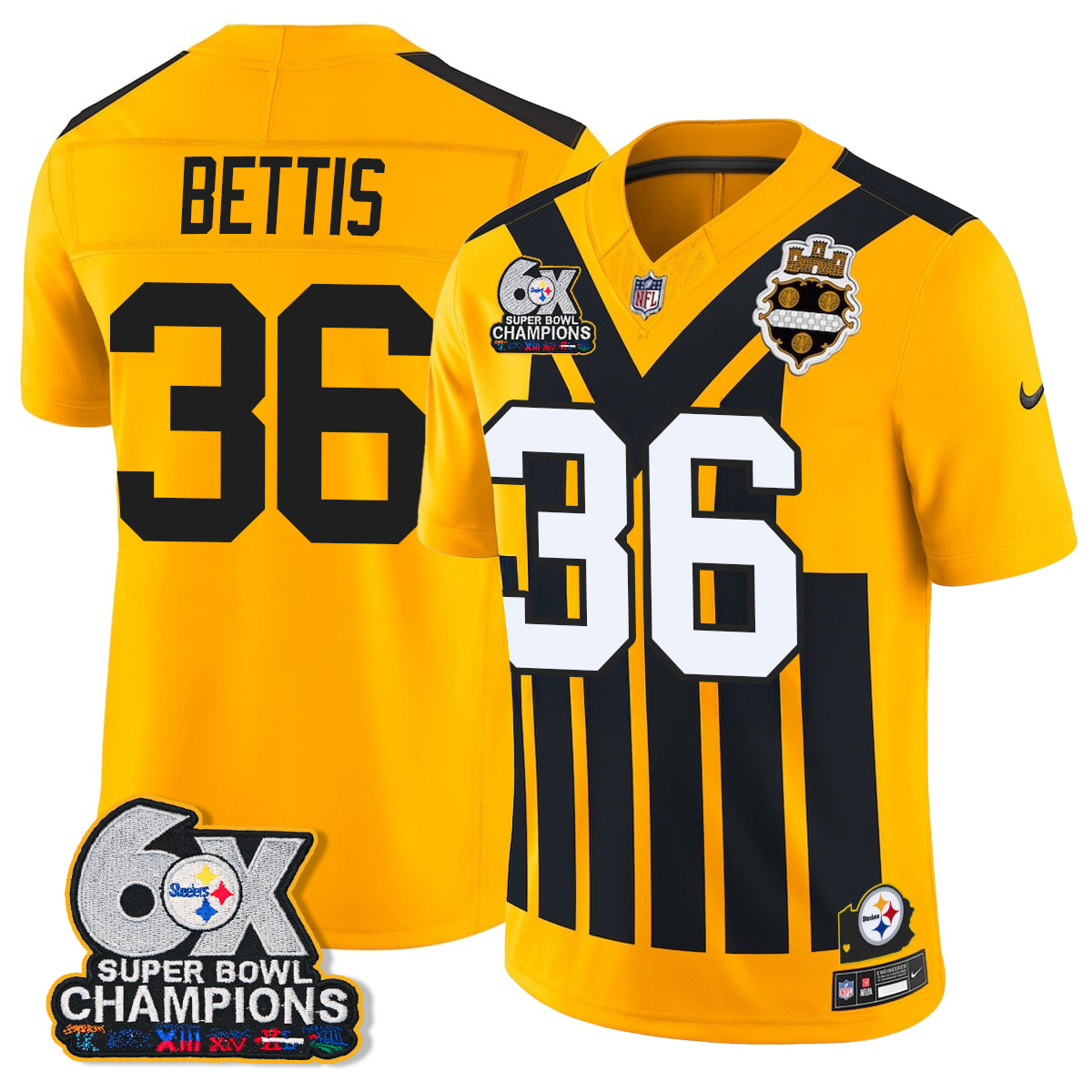 Pittsburgh Steelers 6X Champs Throwback V2 Vapor Jersey - Stitched
