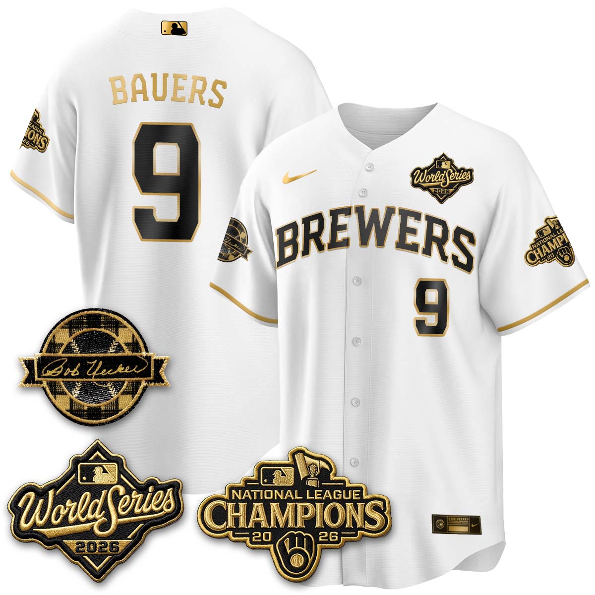 MIL WS26 - Bob Uecker Patch Black Gold Jersey - Stitched (Tiktok)