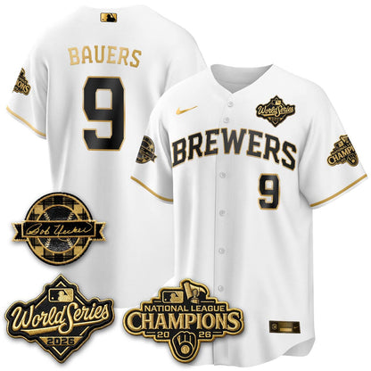 MIL WS26 - Bob Uecker Patch Black Gold Jersey - Stitched (Tiktok)