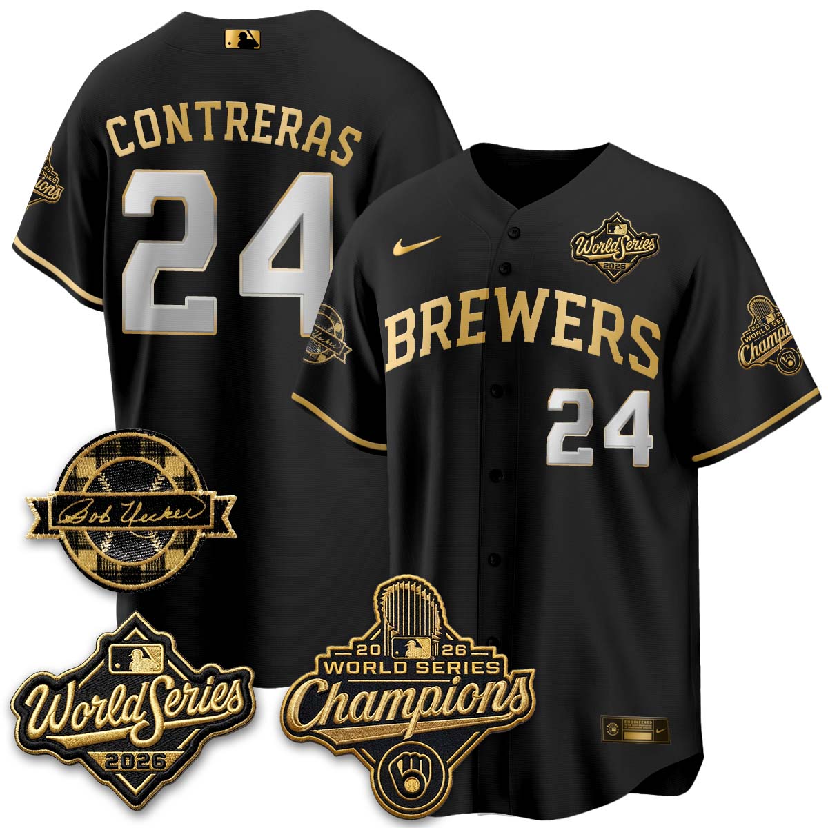 MIL 2026 WS Champions - Bob Uecker Patch Gold Jersey - Stitched (Tiktok)