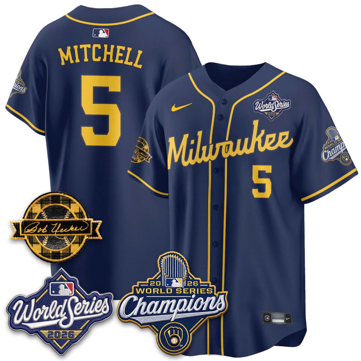 MIL 2026 WS Champions - Bob Uecker Patch Gold Jersey - Stitched (Tiktok)