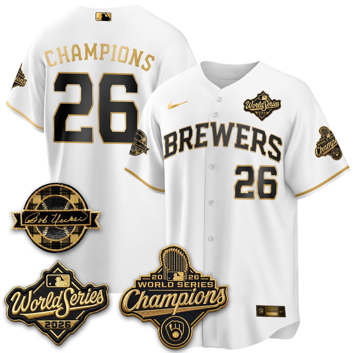 MIL 2026 WS Champions - Bob Uecker Patch Gold Jersey - Stitched (Tiktok)