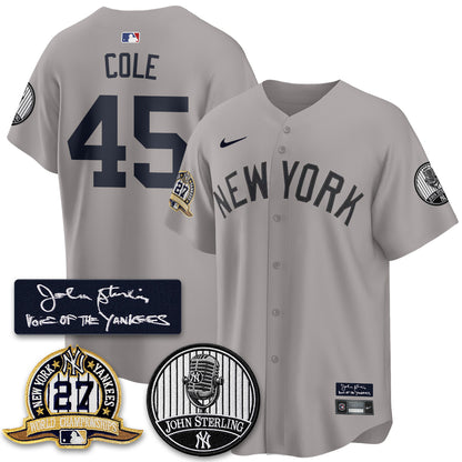 NYY John Sterling Tribute Patch Vapor Premier Limited Jersey - Stitched