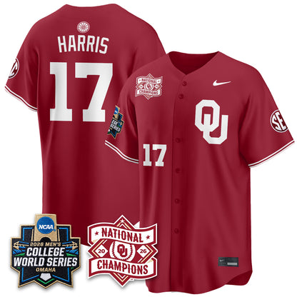 Oklahoma Sooners 2026 NCAA Baseball Men's College World Series Champions Vapor Jersey - Stitched