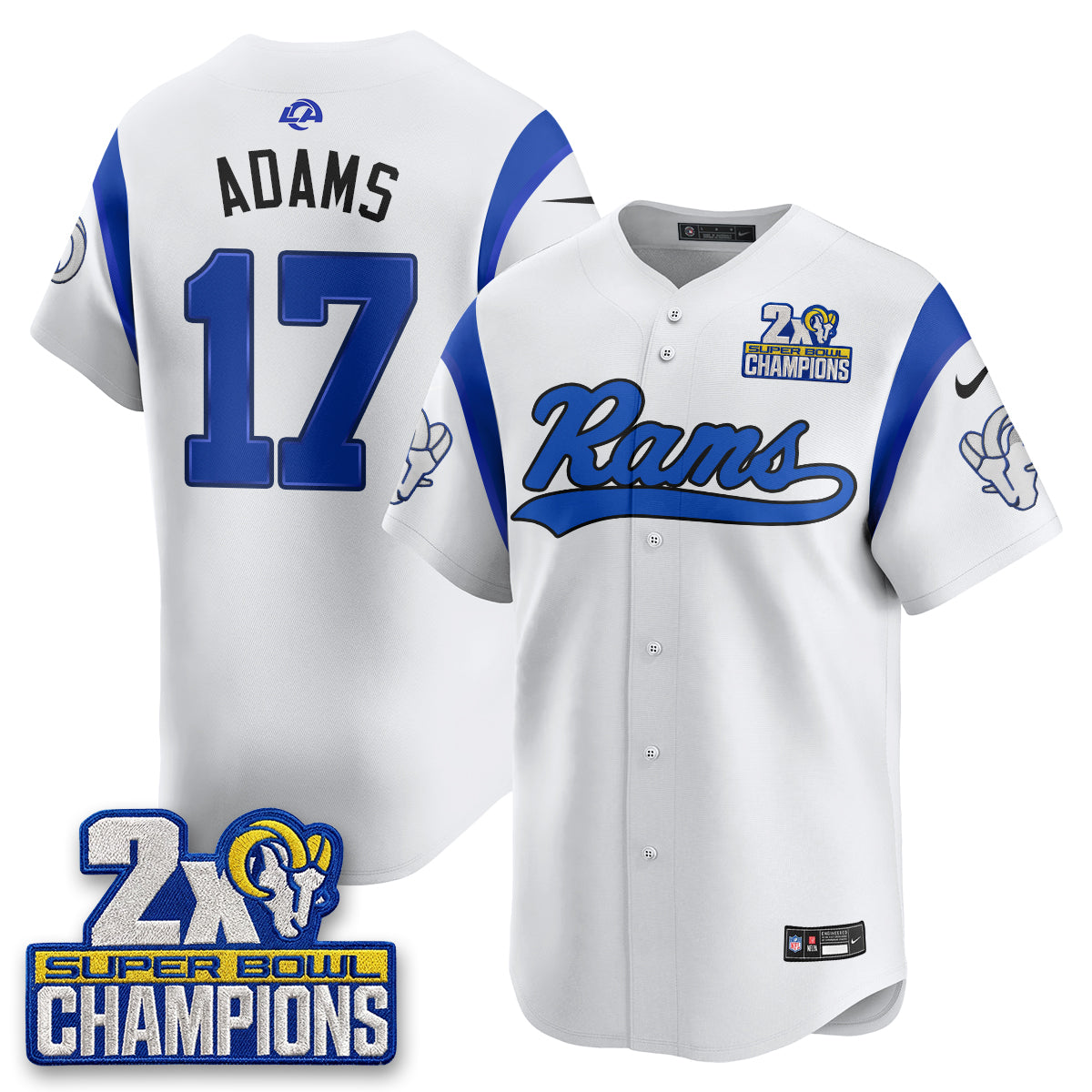 LAR 2X Champs Fearsome White Baseball Vapor Jersey - Stitched