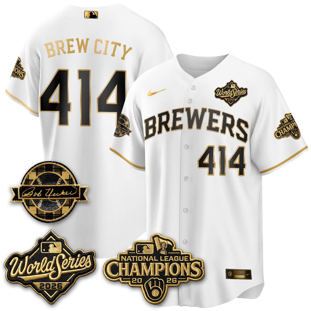 MIL WS26 - Bob Uecker Patch Black Gold Jersey - Stitched (Tiktok)
