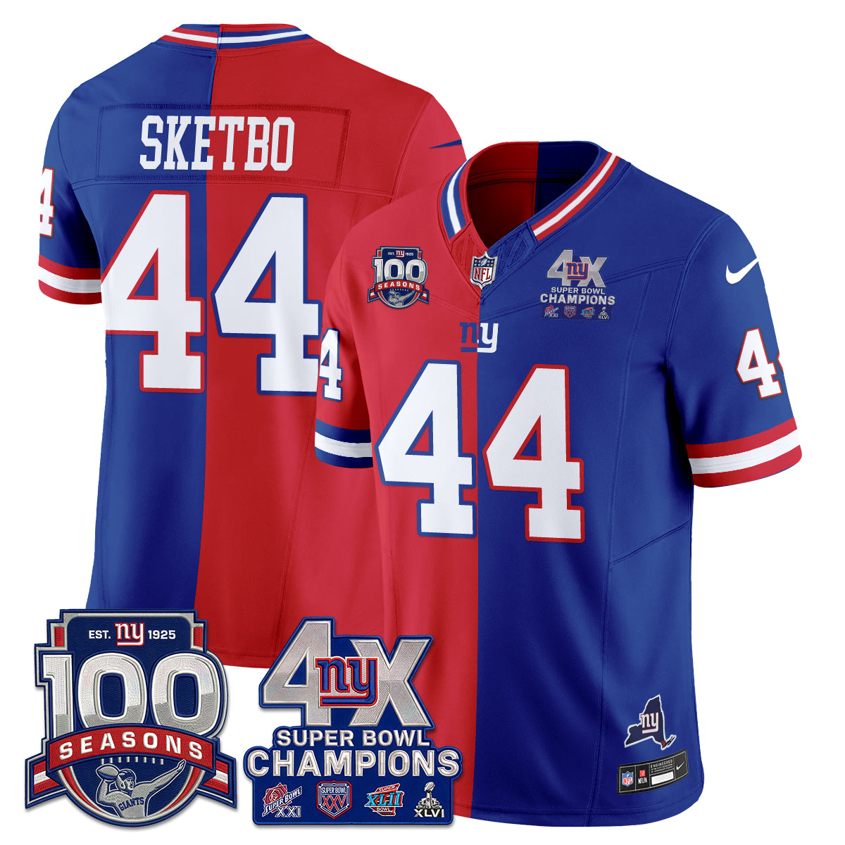 New York Giants 4X SBowl Split Edition Vapor Jersey - Stitched