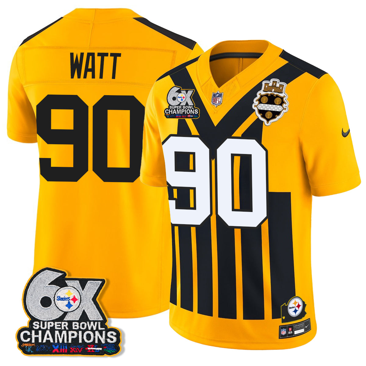 Pittsburgh Steelers 6X Champs Throwback V2 Vapor Jersey - Stitched