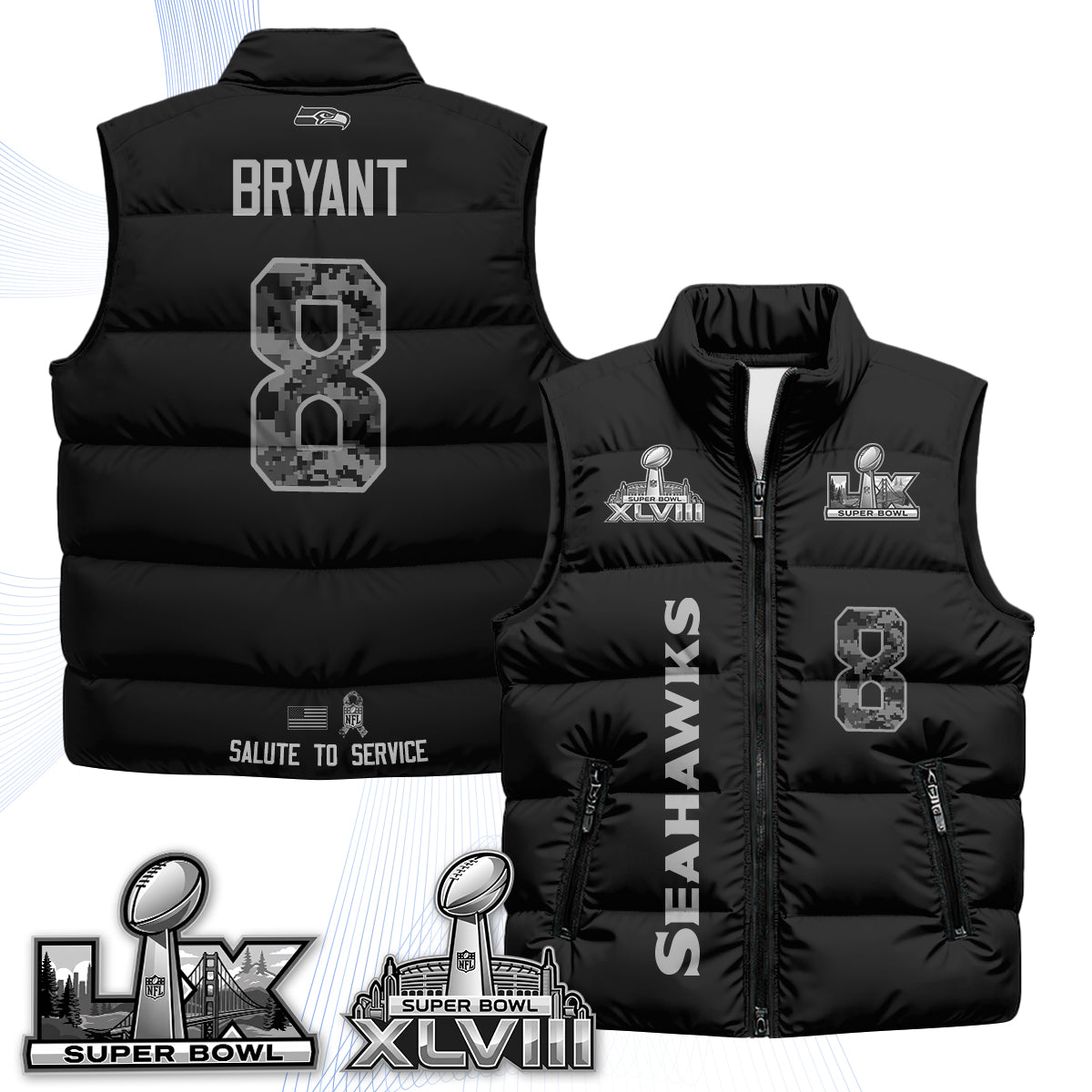 Seattle Seahawks 2026 Salute to Service Puffer Vest - Printed