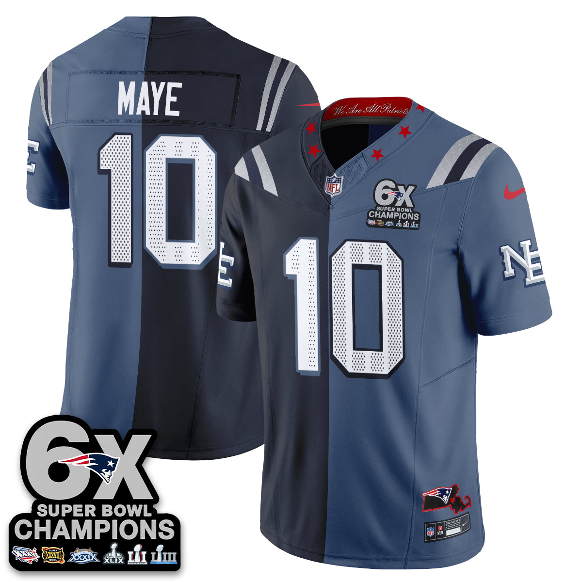 NE 6X Champs Rivalries Split Edition Vapor Jersey - Stitched (V2)