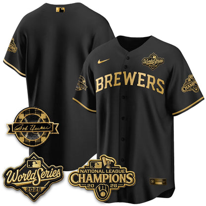 MIL WS26 - Bob Uecker Patch Black Gold Jersey - Stitched (Tiktok)