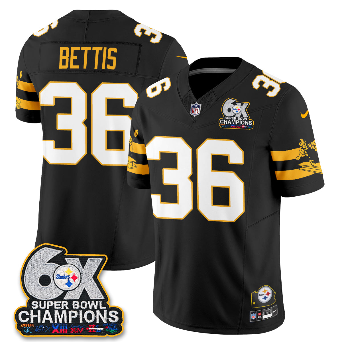 Pittsburgh Steelers 6X Champs Throwback V2 Vapor Jersey - Stitched