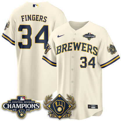 Milwaukee Brewers 2026 NL Division Champs Vapor Gold Jersey - Stitched