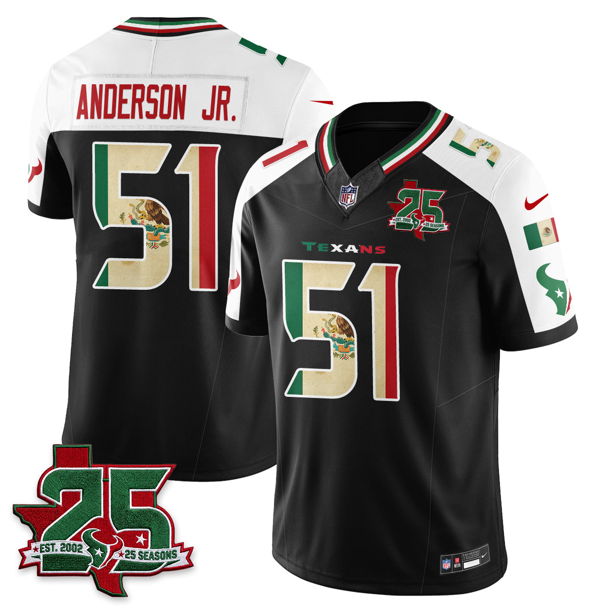 Houston Texans 25 Seasons Mexico Style Vapor Jersey - Stitched