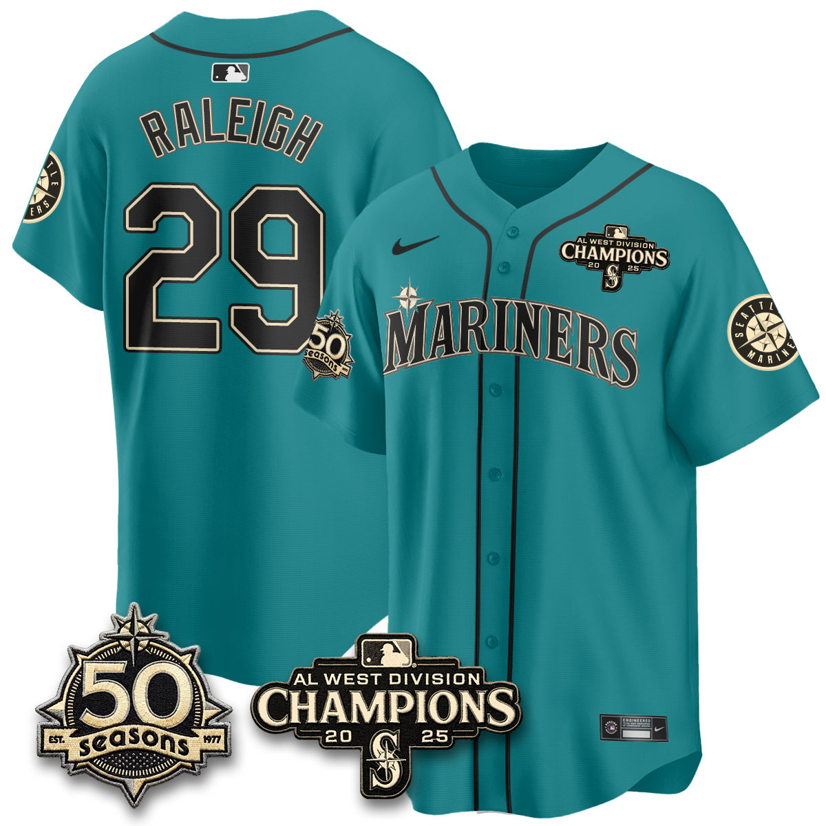 SEA Limited Throwback Cream Jersey - 50th Anniversary & AL West Division Champions - All Stitched