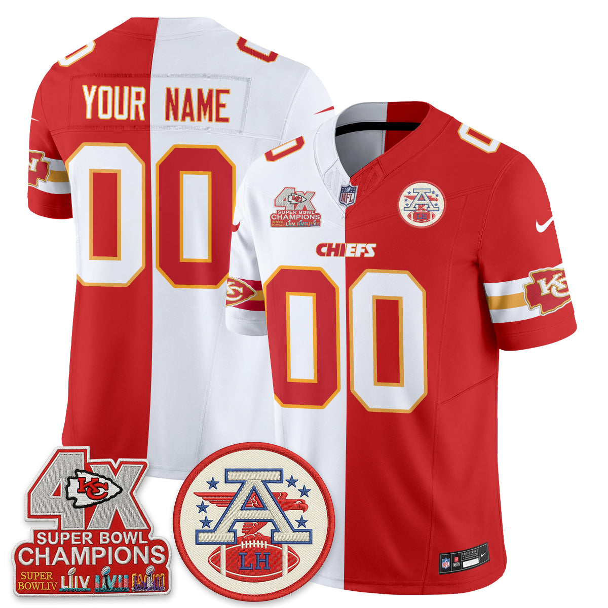 Kansas City Chiefs Split Edition Vapor Custom Jersey - Stitched
