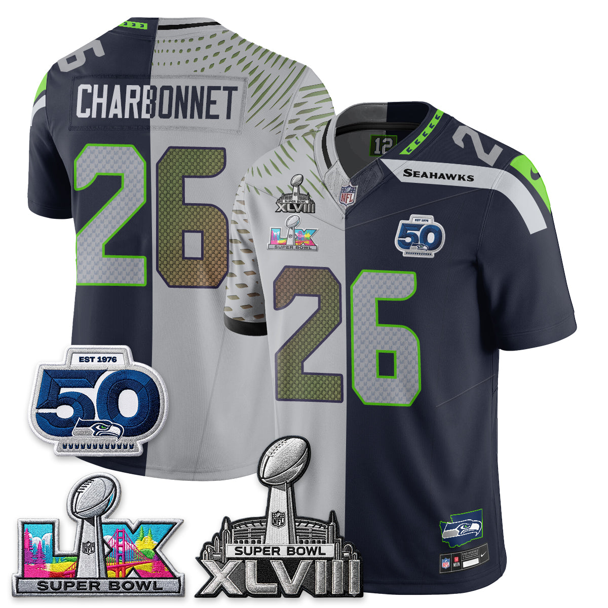 Seattle Seahawks SB LX Champs Split Edition Vapor Jersey - Stitch