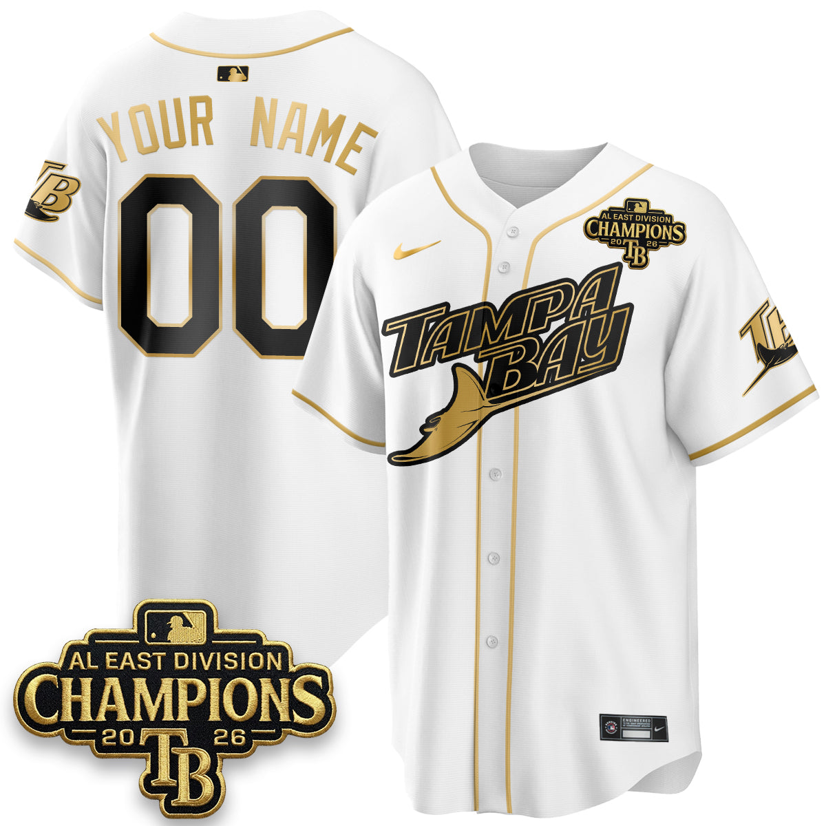 TB 2026 AL East Champs Gold Edition Vapor Custom Jersey - Stitched