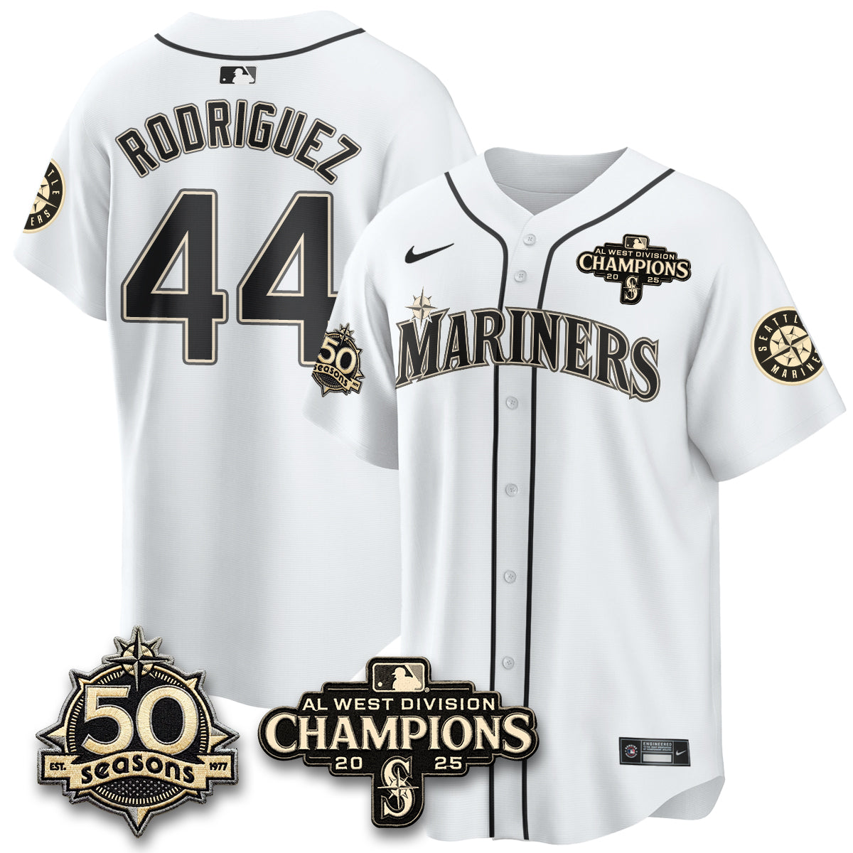 SEA Limited Throwback Cream Jersey - 50th Anniversary & AL West Division Champions - All Stitched