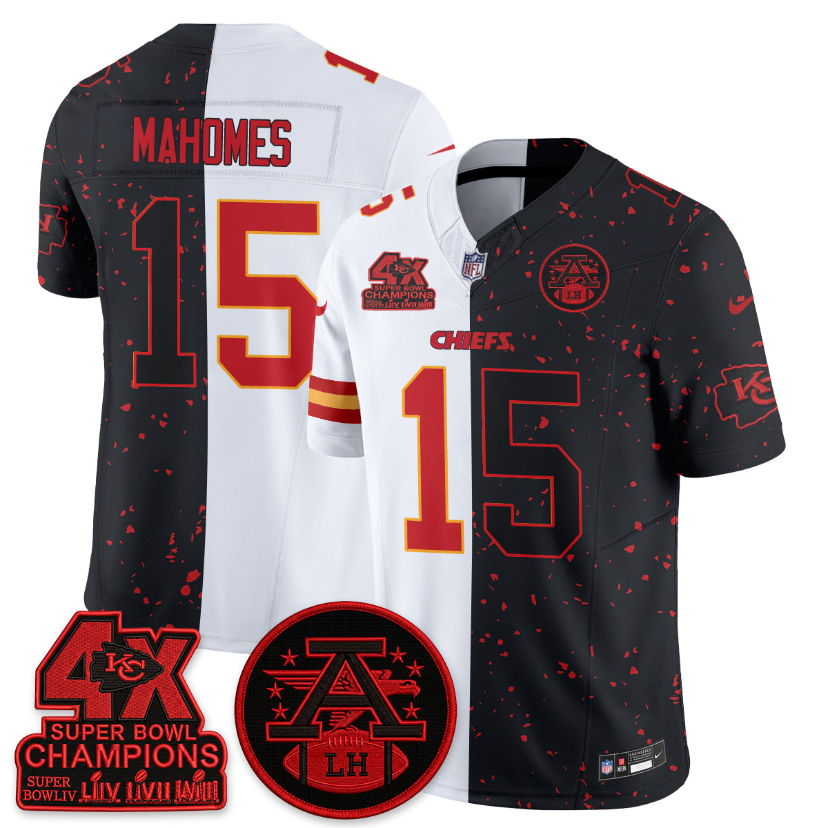 Kansas City Chiefs 4X Champs Patch Split Edition Vapor Jersey - Stitched