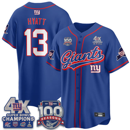 NYG 4X Champs & 100 Anniversary Vapor Baseball Jersey V2- Stitched