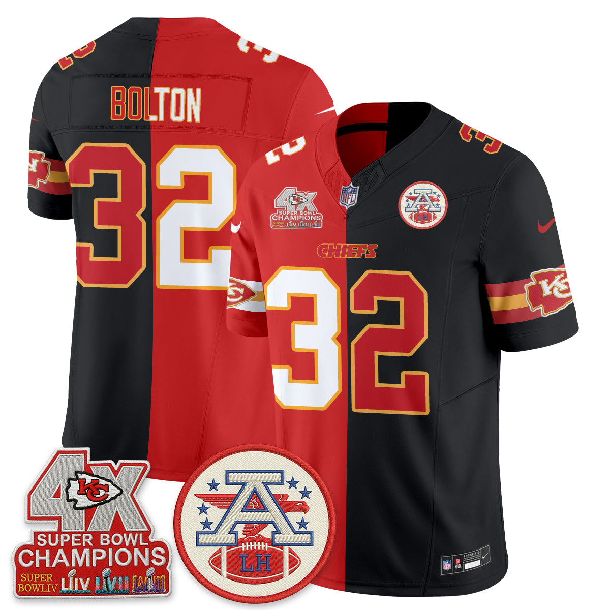 Kansas City Chiefs 4X Champs Patch Split Edition Vapor Jersey - Stitched