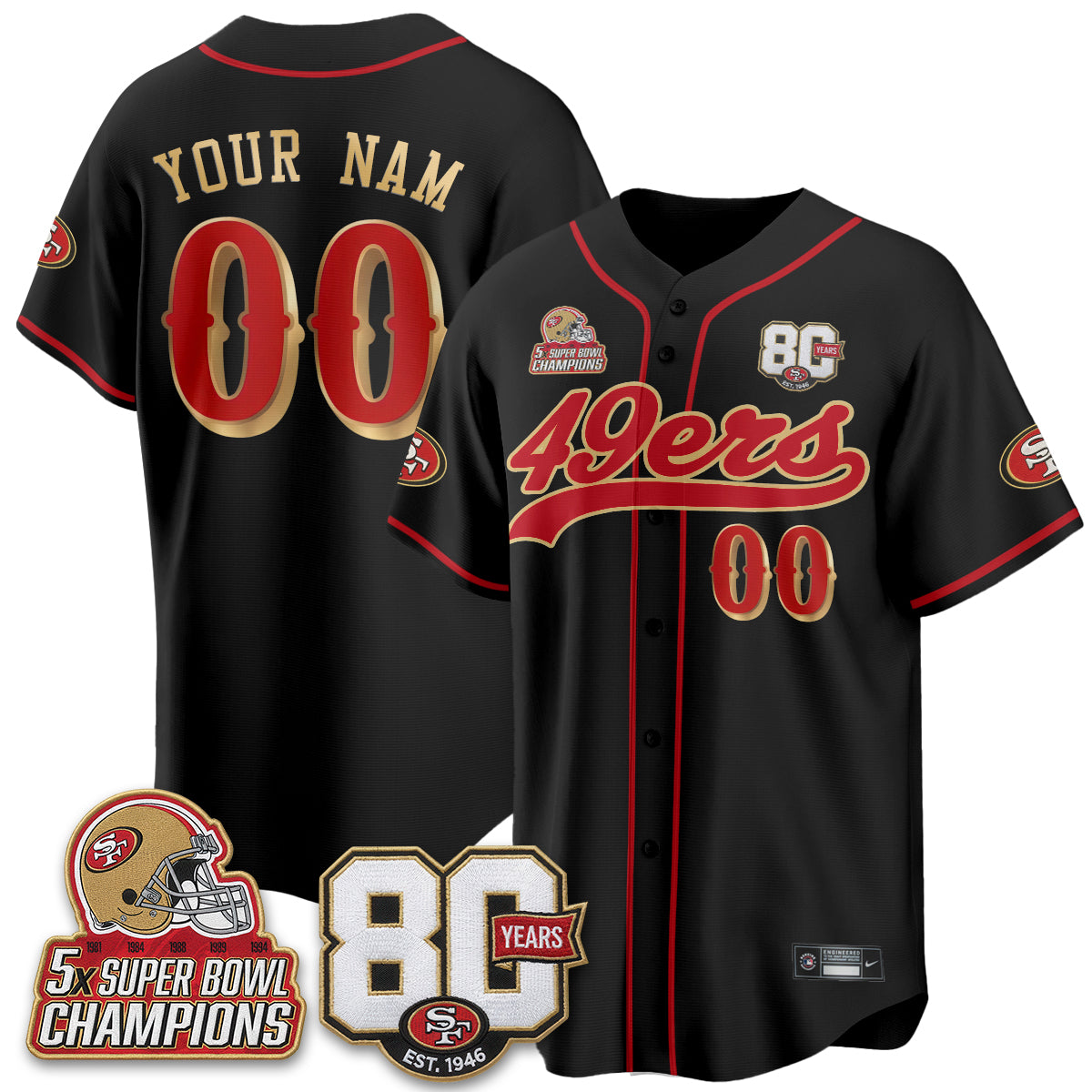 SF 80 Years & 5X Champs Vapor Baseball Custom Jersey - Stitched