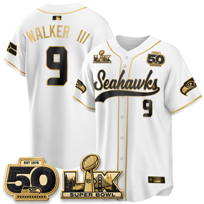 Seattle Seahawks SB LX Champs Gold Edition Baseball Jersey - Stitch
