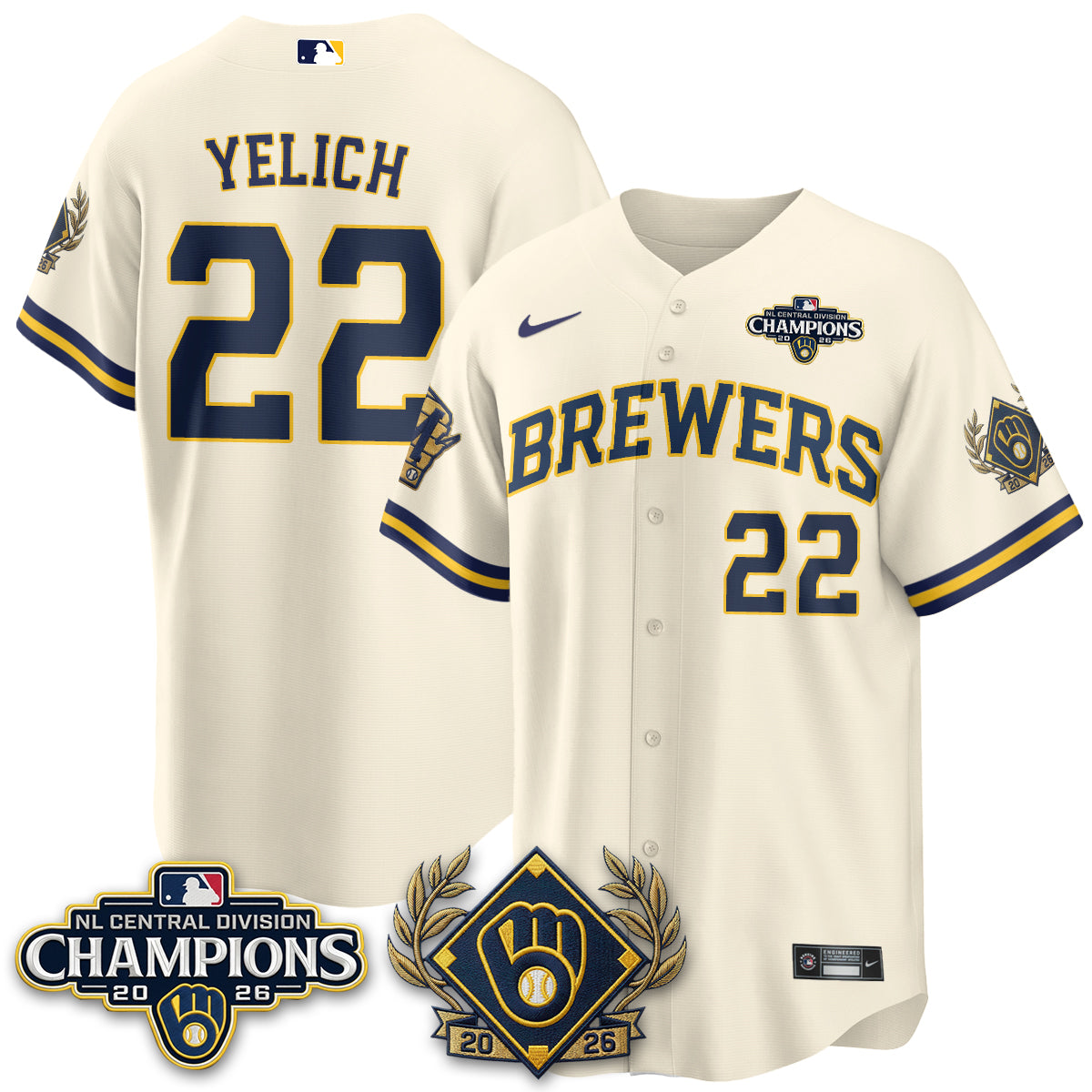 Milwaukee Brewers 2026 NL Division Champs Vapor Gold Jersey - Stitched