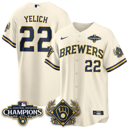 Milwaukee Brewers 2026 NL Division Champs Vapor Gold Jersey - Stitched