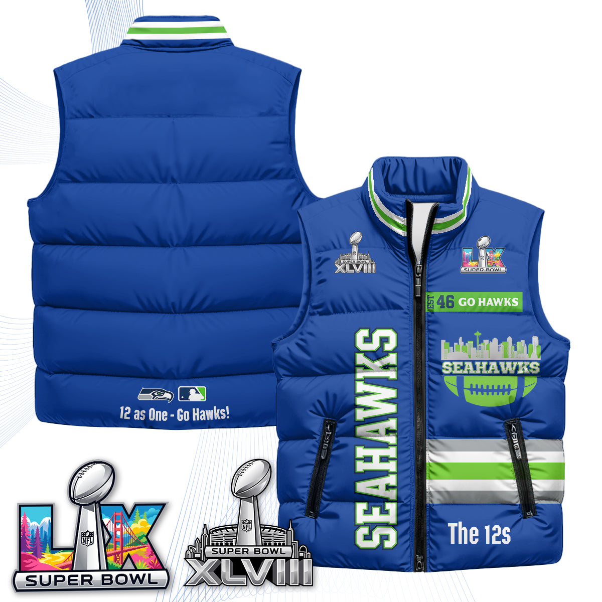 SEA "Go Hawks" Edition Puffer Vest - Printed