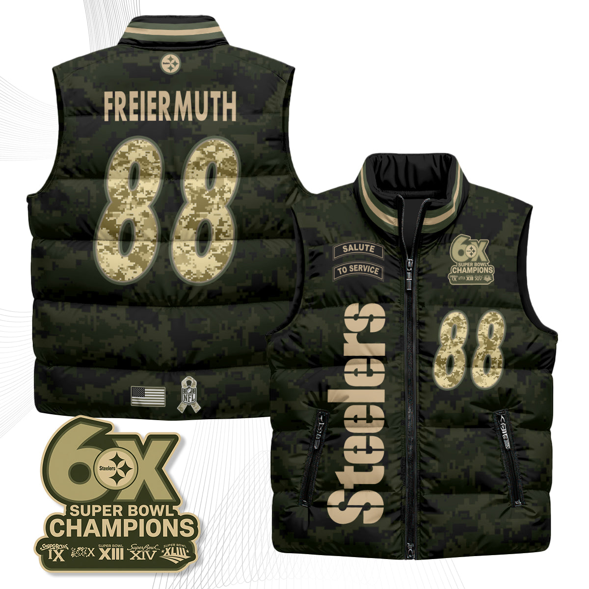 Pittsburgh Steelers 2026 Salute to Service Puffer Vest - Printed