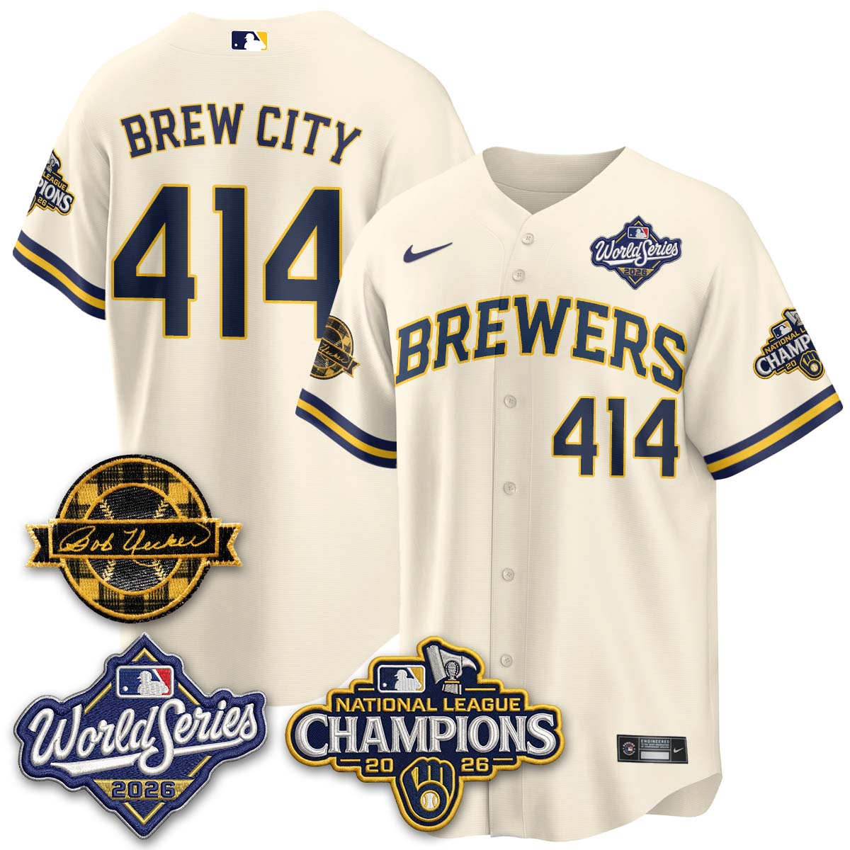 MIL WS26 - Bob Uecker Patch Black Gold Jersey - Stitched (Tiktok)
